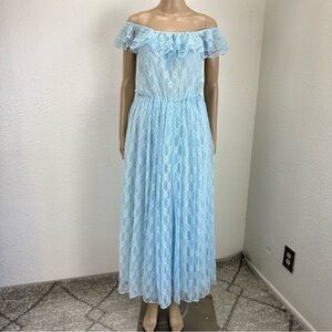 Candi Jones vtg dress Prairie fairy Cottage Festival Lace Ruffle pastel Blue